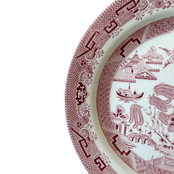 Queen's England WILLOW ROSA Porcelain Dinner Plates 10in Red White Set of 4 New - Picture 10 of 15